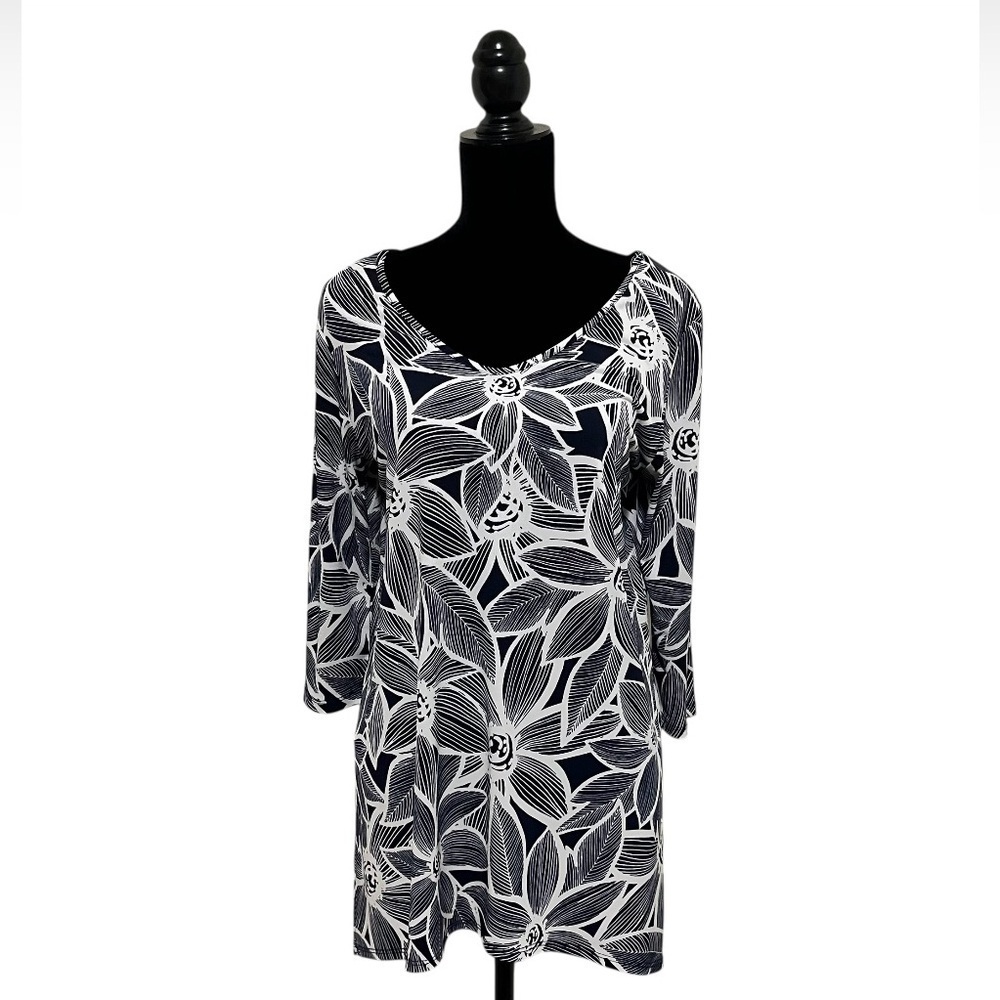 Clara Sun Woo Blue White Floral Tunic Top Size M